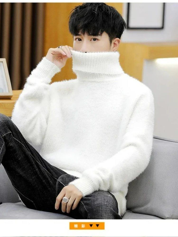 Turtleneck Sweater Men - White Pullover Turtleneck Men Sweater Fashion
