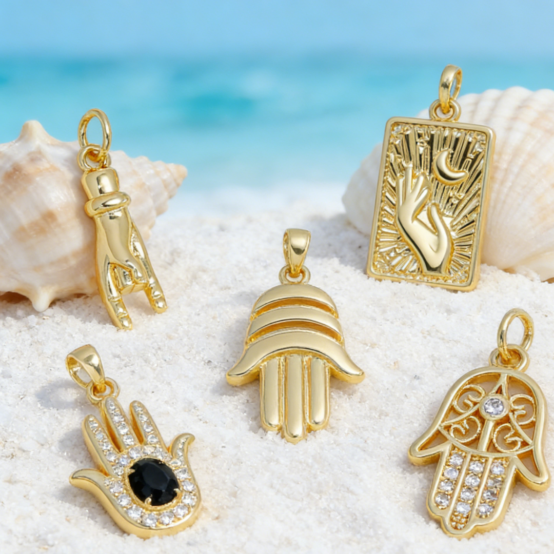 Men'S Fashion Necklaces - 12Pcs Pendants Brass Cubic Zirconia Hamsa