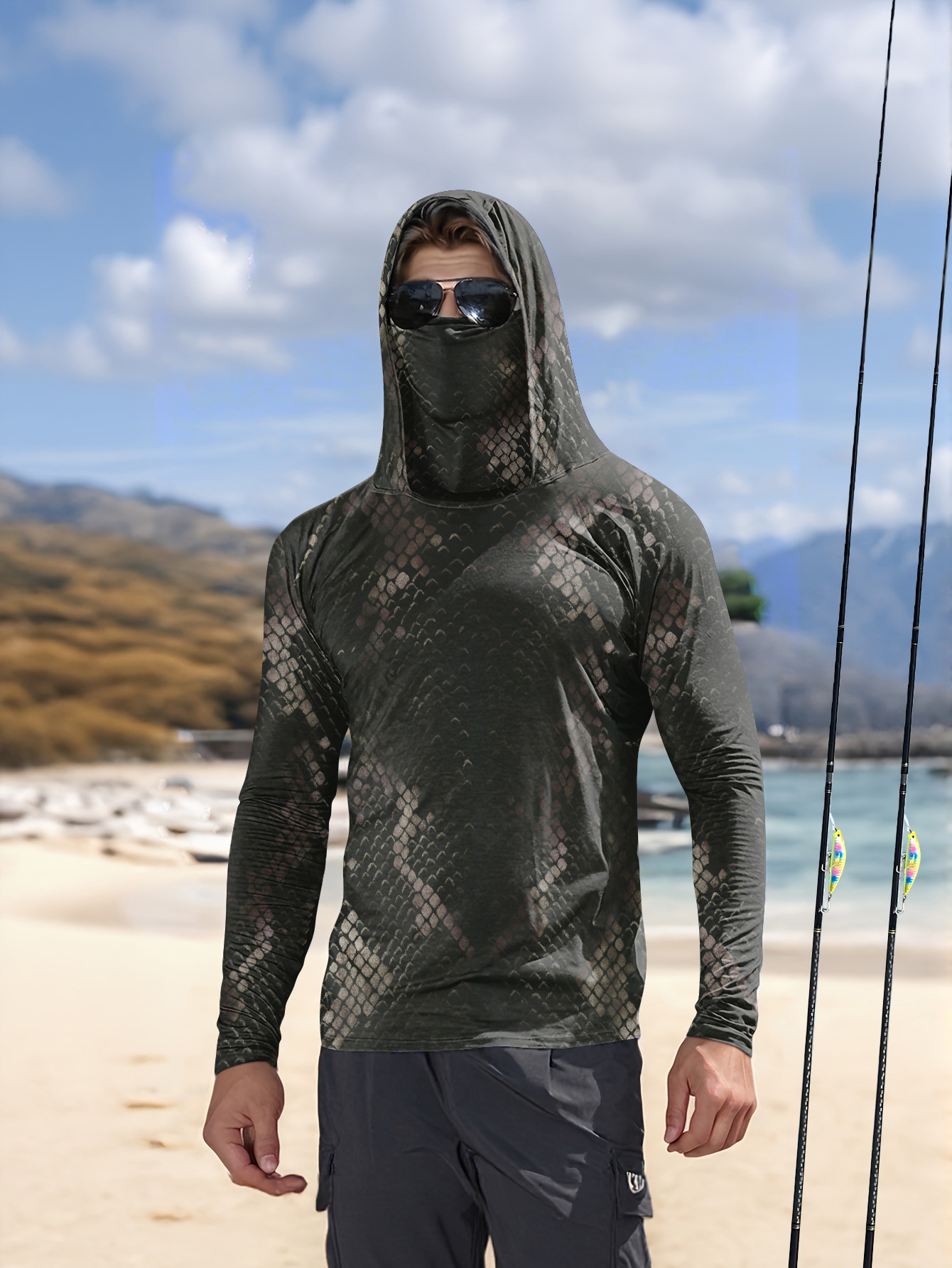 Military Shirt Men - Men's Fishing Hooded Long-Sleeved Camouflage Sunscreen