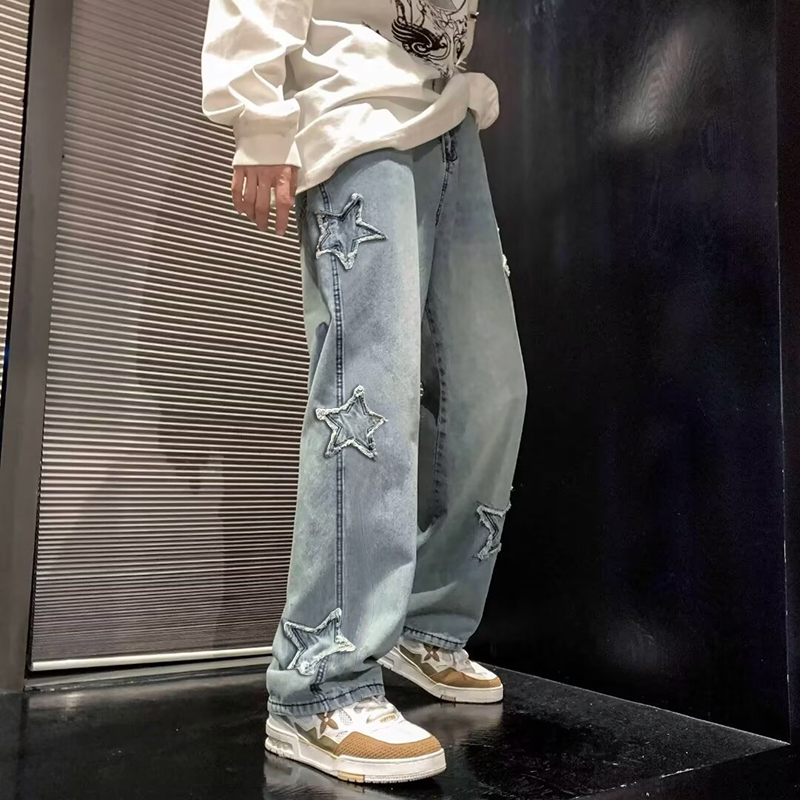 Men'S Fashion Nova Jeans - Star Embroidery Straight Casual Men Jeans