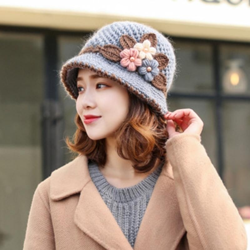 Mens Fashion Bucket Hat - Fashion Knit Flower Bucket Hat for
