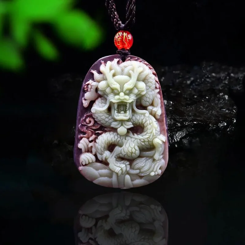 Men'S Fashion Necklaces - Purple Robe Jade Dragon Pendant Necklace