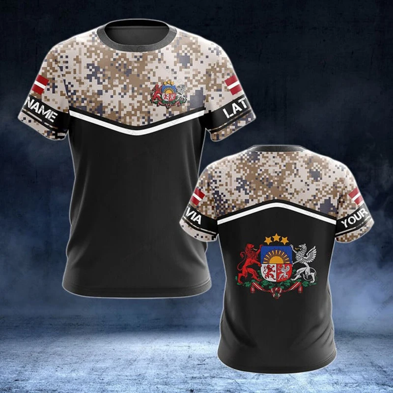 Custom Name Latvia Camouflage  – обзор и цена Military Shirt Men